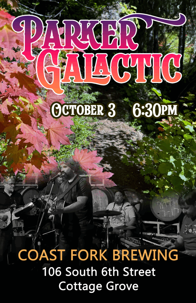 Parker Galactic flyer for its show at Coast Fork Brewing on October 3, 2025.